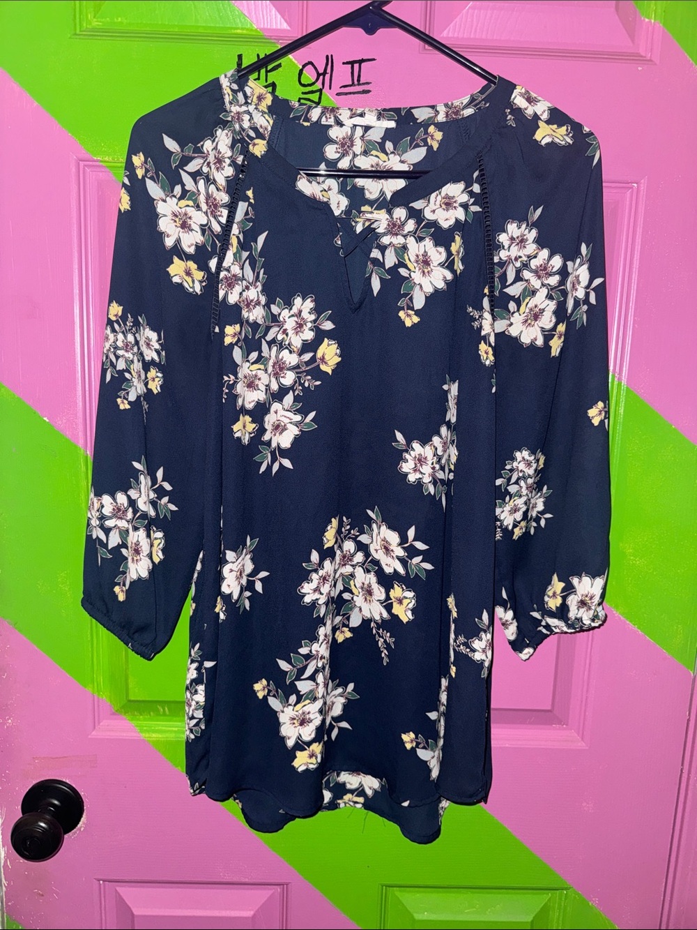 Maurices Navy Floral Peasant Tunic
